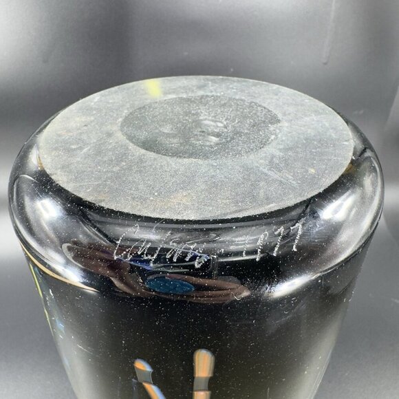 Vintage 1977 Hand Blown Art Glass Cylinder Vase Vessel Spoon Rest Artist Signed - Picture 4 of 15